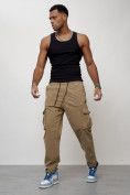 Купить Джинсы карго мужские с накладными карманами бежевого цвета 2424B, фото 10