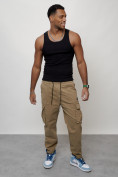 Купить Джинсы карго мужские с накладными карманами бежевого цвета 2424B, фото 11