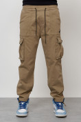 Купить Джинсы карго мужские с накладными карманами бежевого цвета 2424B, фото 5