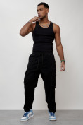 Купить Джинсы карго мужские с накладными карманами черного цвета 2424Ch, фото 10