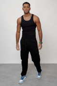 Купить Джинсы карго мужские с накладными карманами черного цвета 2424Ch, фото 11
