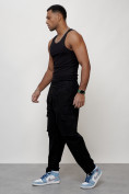 Купить Джинсы карго мужские с накладными карманами черного цвета 2424Ch, фото 2