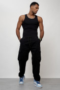 Купить Джинсы карго мужские с накладными карманами черного цвета 2424Ch, фото 9