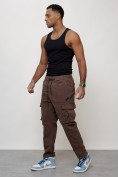 Купить Джинсы карго мужские с накладными карманами коричневого цвета 2424K, фото 2