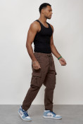 Купить Джинсы карго мужские с накладными карманами коричневого цвета 2424K, фото 3