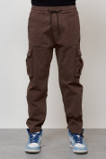 Купить Джинсы карго мужские с накладными карманами коричневого цвета 2424K, фото 5