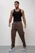 Купить Джинсы карго мужские с накладными карманами коричневого цвета 2424K, фото 9