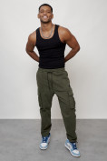 Купить Джинсы карго мужские с накладными карманами цвета хаки 2424Kh, фото 10
