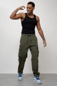 Купить Джинсы карго мужские с накладными карманами цвета хаки 2424Kh, фото 9