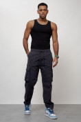Купить Джинсы карго мужские с накладными карманами темно-серого цвета 2424TC, фото 5