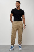 Купить Джинсы карго мужские с накладными карманами бежевого цвета 2425B, фото 10