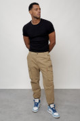 Купить Джинсы карго мужские с накладными карманами бежевого цвета 2425B, фото 11