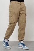 Купить Джинсы карго мужские с накладными карманами бежевого цвета 2425B, фото 3