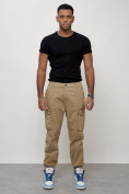 Купить Джинсы карго мужские с накладными карманами бежевого цвета 2425B, фото 5