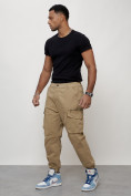Купить Джинсы карго мужские с накладными карманами бежевого цвета 2425B, фото 6