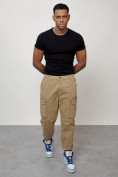 Купить Джинсы карго мужские с накладными карманами бежевого цвета 2425B, фото 9
