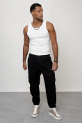 Купить Джинсы карго мужские с накладными карманами черного цвета 2425Ch, фото 11