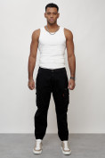 Купить Джинсы карго мужские с накладными карманами черного цвета 2425Ch, фото 5