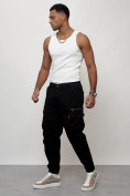 Купить Джинсы карго мужские с накладными карманами черного цвета 2425Ch, фото 6