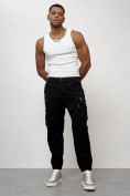 Купить Джинсы карго мужские с накладными карманами черного цвета 2425Ch, фото 9