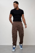 Купить Джинсы карго мужские с накладными карманами коричневого цвета 2425K, фото 10