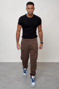 Купить Джинсы карго мужские с накладными карманами коричневого цвета 2425K, фото 11