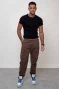 Купить Джинсы карго мужские с накладными карманами коричневого цвета 2425K, фото 12