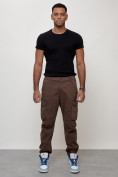 Купить Джинсы карго мужские с накладными карманами коричневого цвета 2425K, фото 2