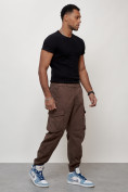 Купить Джинсы карго мужские с накладными карманами коричневого цвета 2425K, фото 4
