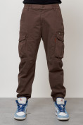 Купить Джинсы карго мужские с накладными карманами коричневого цвета 2425K, фото 6