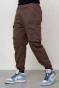 Купить Джинсы карго мужские с накладными карманами коричневого цвета 2425K, фото 7