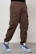 Купить Джинсы карго мужские с накладными карманами коричневого цвета 2425K, фото 8