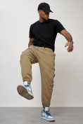 Купить Джинсы карго мужские с накладными карманами бежевого цвета 2426B, фото 5