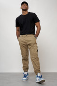Купить Джинсы карго мужские с накладными карманами бежевого цвета 2426B, фото 6