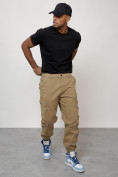 Купить Джинсы карго мужские с накладными карманами бежевого цвета 2426B, фото 7