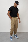 Купить Джинсы карго мужские с накладными карманами бежевого цвета 2426B, фото 8