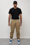 Купить Джинсы карго мужские с накладными карманами бежевого цвета 2426B, фото 9