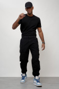 Купить Джинсы карго мужские с накладными карманами черного цвета 2426Ch, фото 5