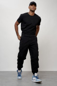 Купить Джинсы карго мужские с накладными карманами черного цвета 2426Ch, фото 6