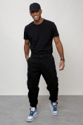 Купить Джинсы карго мужские с накладными карманами черного цвета 2426Ch, фото 8