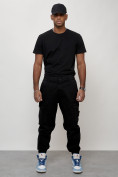 Купить Джинсы карго мужские с накладными карманами черного цвета 2426Ch, фото 9