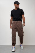 Купить Джинсы карго мужские с накладными карманами коричневого цвета 2426K, фото 10