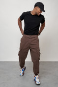 Купить Джинсы карго мужские с накладными карманами коричневого цвета 2426K, фото 12