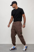 Купить Джинсы карго мужские с накладными карманами коричневого цвета 2426K, фото 2