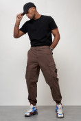 Купить Джинсы карго мужские с накладными карманами коричневого цвета 2426K, фото 9