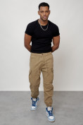 Купить Джинсы карго мужские с накладными карманами бежевого цвета 2427B, фото 10