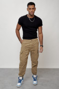 Купить Джинсы карго мужские с накладными карманами бежевого цвета 2427B, фото 11