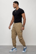 Купить Джинсы карго мужские с накладными карманами бежевого цвета 2427B, фото 2
