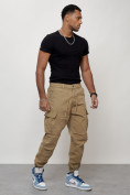 Купить Джинсы карго мужские с накладными карманами бежевого цвета 2427B, фото 3