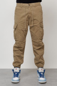 Купить Джинсы карго мужские с накладными карманами бежевого цвета 2427B, фото 5
